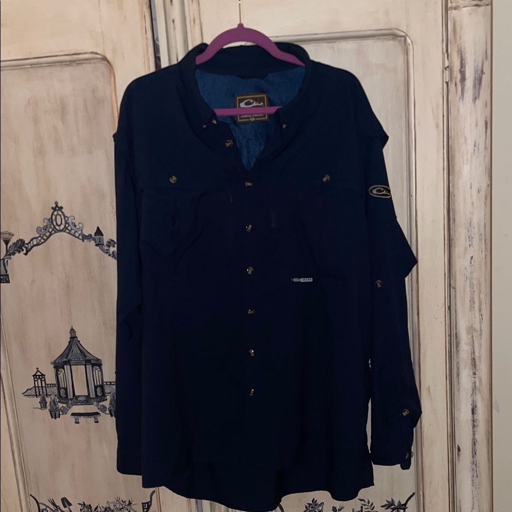 Drake Dark Blue Shirt with Brown Accents